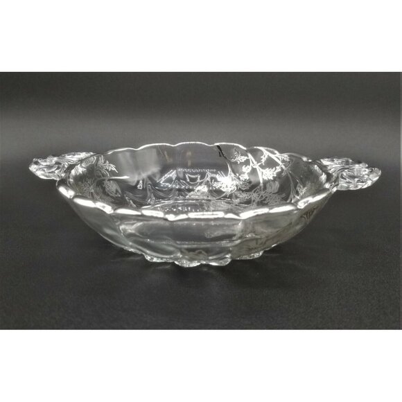 Sterling Silver Floral Overlay Glass Candy Dish Scalloped 2 Reticulated Handles - Picture 5 of 10